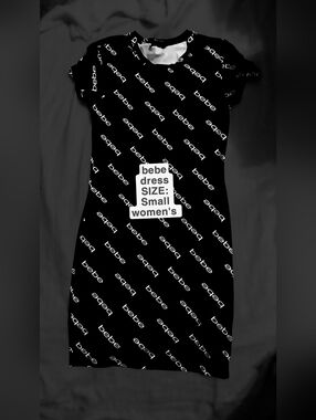 bebe Black Mini Dress with White Logo Print